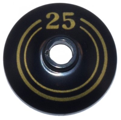 LEGO part Dish 2 x 2 Inverted (Radar) with Gold Circles and Number 25 Pattern (4740pb024)