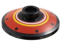 LEGO part Dish 2 x 2 Inverted (Radar) with Black Dots and White and Yellow Rings on Red Background Pattern 4740pb031