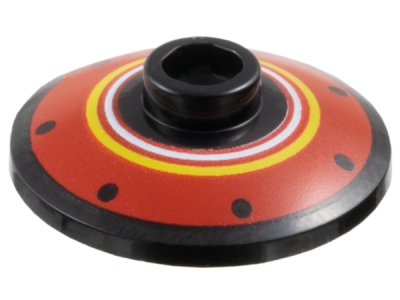 LEGO part Dish 2 x 2 Inverted (Radar) with Black Dots and White and Yellow Rings on Red Background Pattern (4740pb031)