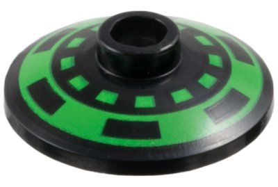 LEGO part Dish 2 x 2 Inverted (Radar) with Bright Green Dotted Circle and Thick Outer Ring with Black Dashes Pattern (4740pb036)