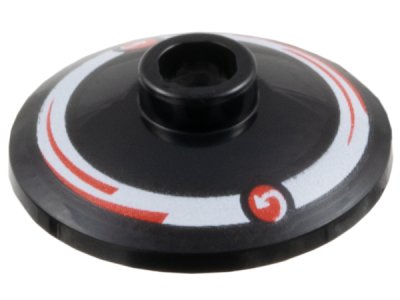 LEGO part Dish 2 x 2 Inverted (Radar) with Red Circles with Curved Arrows MoneyGram Logos and Arcs on White Ring Pattern Model Left Side (4740pb037L)