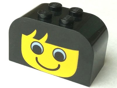 LEGO part Slope, Curved 4 x 2 x 2 Double with 4 Studs with Yellow Face with Eyes and Smile Pattern (4744px9)