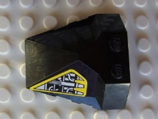 LEGO part Wedge 4 x 4 x 1 1/3 Pyramid Center with Yellow and Silver Machinery Pattern on Left Side (Sticker) - Set 8105 (47757pb17)