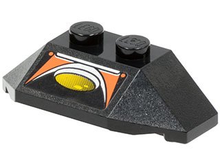 LEGO part Wedge 2 x 4 Triple with Yellow, Silver and Orange Pattern (Sticker) - Set 8631 (47759pb06)