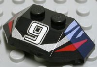 LEGO part Wedge 2 x 4 Triple with White Number 9 and Red and Silver Stripes Pattern 47759px1