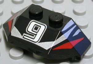 LEGO part Wedge 2 x 4 Triple with White Number 9 and Red and Silver Stripes Pattern (47759px1)