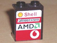 LEGO part Panel 1 x 2 x 2 - Hollow Studs with Shell, Bridgestone, AMD and Vodafone Logo on Right Pattern (Sticker) - Sets 8362 / 8375 / 8654 4864bpb030R