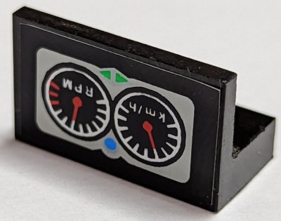 LEGO part Panel 1 x 2 x 1 with Two Gauges and 'km/h' and 'RPM' Pattern (Sticker) - Set 8422 (4865pb048)