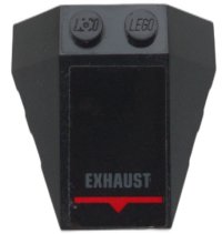 LEGO part Wedge 4 x 4 Triple with Stud Notches with 'EXHAUST', Red Line and Triangle Pattern (Sticker) - Set 70923 48933pb040