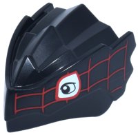 LEGO part Dragon Head (Ninjago) with Stepped Top and Pin Hole on Back with White Eyes and Red Webbing Pattern 4921pb05
