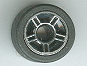 LEGO part Wheel 11mm D. x 6mm with 5 Spokes with Silver Outline Pattern with Black Tire 14mm D. x 6mm Solid Smooth (50944pb01 / 50945) 50944pb01c01