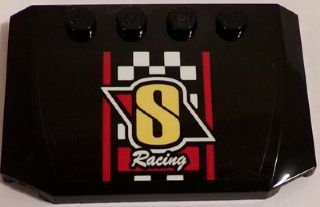 LEGO part Wedge 4 x 6 x 2/3 Triple Curved with 'S Racing' and Black and White Checkered Pattern (Sticker) - Set 60084 (52031pb087)