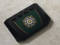LEGO part Wedge 4 x 6 x 2/3 Triple Curved with Gold and Silver Ring Ornament on Dark Green Pattern (Sticker) - Set 76006 52031pb093