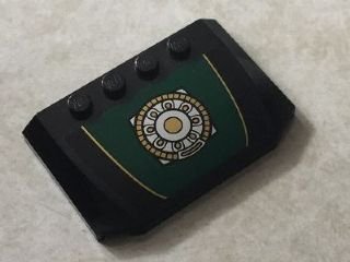 LEGO part Wedge 4 x 6 x 2/3 Triple Curved with Gold and Silver Ring Ornament on Dark Green Pattern (Sticker) - Set 76006 (52031pb093)