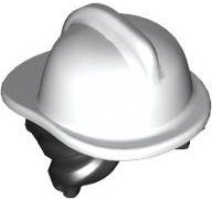 LEGO part Minifigure, Hair Combo, Hair with Hat, Side Bangs and Bun with Molded White Fire Helmet Pattern (53117pb02)