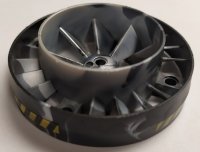 LEGO part Engine, Very Large Turbine with Marbled Pearl Light Gray Center and Yellow and Black Danger Stripes Pattern (4 Stickers) - Set 7704 53983pb04