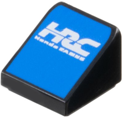 LEGO onderdeel Slope 30 1 x 1 x 2/3 with White Stylized 'HRC' and 'Honda RACING' on Blue Background Pattern (54200pb131)