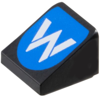 LEGO part Slope 30 1 x 1 x 2/3 with Williams Formula 1 Logo Stylized White Capital Letter W on Blue Background Pattern (54200pb132)