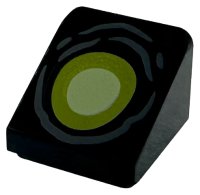 LEGO part Slope 30 1 x 1 x 2/3 with Lime and Yellowish Green Eye and Dark Bluish Gray Wrinkles Pattern 54200pb140
