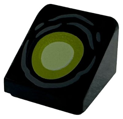 LEGO part Slope 30 1 x 1 x 2/3 with Lime and Yellowish Green Eye and Dark Bluish Gray Wrinkles Pattern (54200pb140)