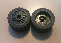 LEGO part Wheel 18mm D. x 14mm with Axle Hole, Fake Bolts and Shallow Spokes with Black Tire 24 x 14 Shallow Tread - Band Around Center of Tread (55982 / 89201) 55982c06