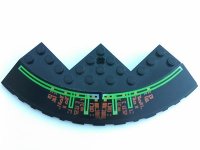 LEGO part Brick, Round Corner 10 x 10 with Slope 33 Edge, Axle Hole, Facet Cutout with Light Bars and Alien Characters Pattern (Stickers) - Set 7692 58846pb06