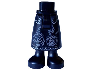 LEGO part Mini Doll Hips and Skirt Long with Light Bluish Gray and White Filigree and Black Boots Pattern - Thick Hinge (59595c00pb28)