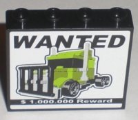 LEGO onderdeel Panel 1 x 4 x 3 with Side Supports - Hollow Studs with 'WANTED $1.000.000 Reward' Pattern (Sticker) - Sets 8196 / 8199 60581pb001