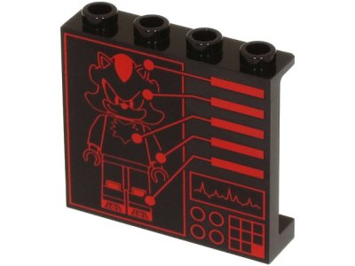 LEGO part Panel 1 x 4 x 3 with Side Supports - Hollow Studs with Red Shadow the Hedgehog Minifigure Diagram, Graph, Circles and Keypad Pattern (60581pb226)