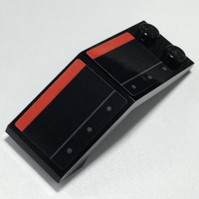 LEGO part Windscreen 5 x 2 x 1 2/3 with Red Stripe, Dark Bluish Gray Line and Rivets Pattern Model Right Side (Stickers) - Set 70917 (6070pb027R)