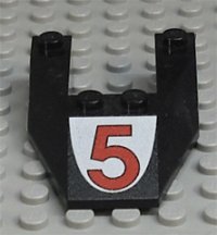 LEGO part Wedge 6 x 4 Cutout without Stud Notches with Red Number 5 Pattern 6153apb02