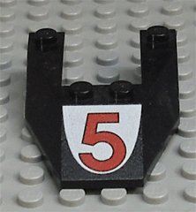 LEGO part Wedge 6 x 4 Cutout without Stud Notches with Red Number 5 Pattern (6153apb02)