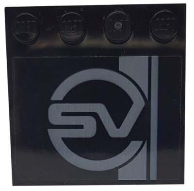 LEGO onderdeel Tile, Modified 4 x 4 with Studs on Edge with Dark Bluish Gray Stripes, 'SV' in Circle Pattern (Sticker) - Set 76898 (6179pb186)