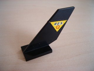 LEGO part Tail Shuttle with Black 'R.E.S.' and Red 'Q' on Yellow Triangle with Black Border Pattern on Both Sides (Stickers) - Set 6462 (6239pb008)