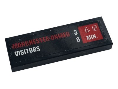 LEGO part Tile 1 x 3 with 'MANCHESTER UNITED 3', 'VISITORS 0' and Clock with '6:12 MIN' Pattern (Sticker) - Set 10272 (63864pb155)
