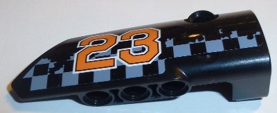 LEGO part Technic, Panel Fairing # 4 Small Smooth Long, Side B with Orange '23' on Gray Checkered Background Pattern (Sticker) - Set 42002 (64391pb032)