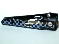 LEGO part Technic, Panel Fairing # 6 Long Smooth, Side B with Vent Holes, Filler Cap and Worn Sand Blue and Black Checkered Pattern (Sticker) - Set 42002 64393pb012