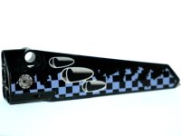 LEGO part Technic, Panel Fairing # 5 Long Smooth, Side A with Vent Holes, Filler Cap and Worn Sand Blue and Black Checkered Pattern (Sticker) - Set 42002 64681pb012