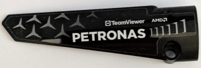 LEGO part Technic, Panel Fairing # 5 Long Smooth, Side A with White 'PETRONAS', 'AMD' and 'TeamViewer', Silver Air Vents and Mercedes-Benz Logo Repeating Pattern (Sticker) - Set 42165 (64681pb066)