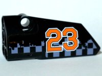 LEGO part Technic, Panel Fairing # 3 Small Smooth Long, Side A with Orange '23' on Gray Checkered Background Pattern (Sticker) - Set 42002 64683pb032