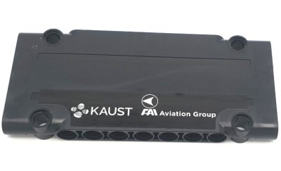 LEGO part Technic, Panel Plate 5 x 11 x 1 with White 'FAI Aviation Group' and 'KAUST' Pattern Model Left Side (Sticker) - Set 42141 (64782pb060L)
