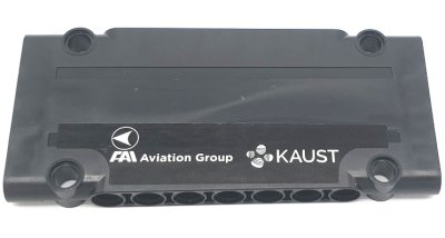 LEGO part Technic, Panel Plate 5 x 11 x 1 with White 'FAI Aviation Group' and 'KAUST' Pattern Model Right Side (Sticker) - Set 42141 (64782pb060R)