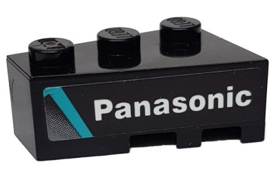 LEGO part Wedge 3 x 2 Left with Medium Azure Stripe and White 'Panasonic' on Black Background Pattern (Sticker) - Set 76898 (6565pb22)