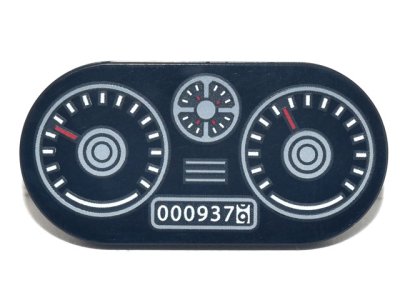 LEGO part Tile, Round 2 x 4 Oval with Vehicle Dashboard, Speedometer, Gauges, and Odometer '0009379' Pattern (66857pb012)