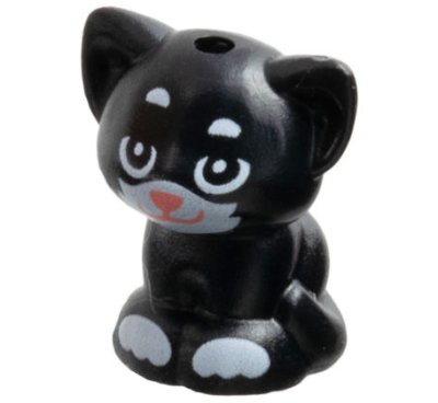 LEGO part Cat, Friends, Baby Kitten, Sitting with White Eyes Outline, Muzzle and Paws, and Coral Nose and Mouth Pattern (Shadow) (69902pb03)