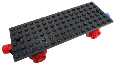 LEGO part Train Base 6 x 16 Type I with Wheels and Red and Blue Magnets (736c02)