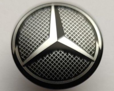 LEGO part Minifigure, Shield Circular Convex Face with Silver Grille and Mercedes-Benz Logo Pattern (75902pb19)