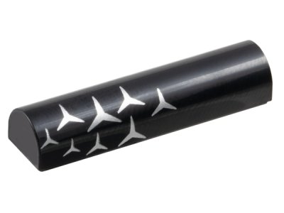 LEGO part Slope, Curved 1 x 4 x 2/3 Double with Silver Mercedes Logo Repeating Pattern Model Left Side (79756pb03L)