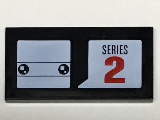 LEGO part Tile 2 x 4 with White BrickHeadz Head and Word Balloon with 'SERIES' and Red Number 2 Pattern (87079pb0466)