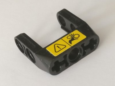 LEGO part Technic, Pin Connector Toggle Joint Smooth Double with Axle and Pin Holes with Yellow Warning Sign Pattern (Sticker) - Set 42082 (87408pb001)